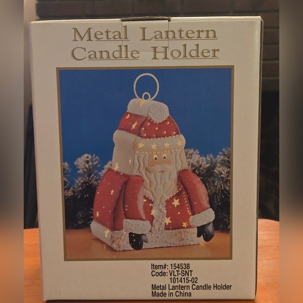 New Vintage Metal Lantern Candle Holder Luminary Santa Claus Christmas 8‎ 1/2"